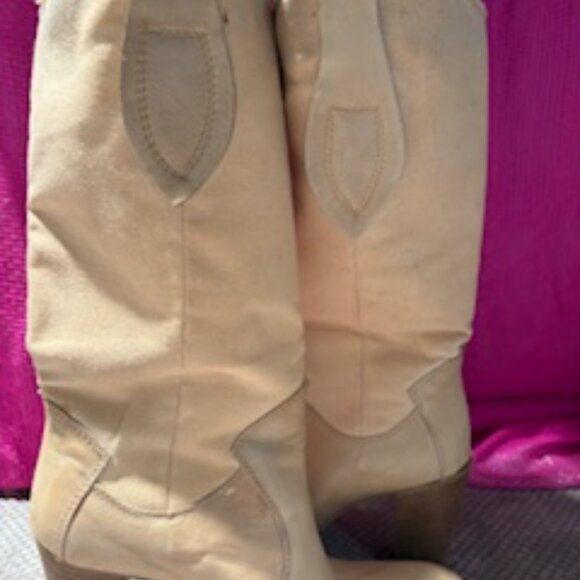 Beige Canvas and leather boots from Italy. - Picture 4 of 6